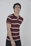 Erkek Yakalı Slim Fit Dokuma Çizgili T-shirt - Bordo