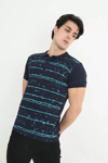 Erkek Yakalı Slim Fit Pike Çizgili T-shirt - Lacivert