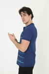 Erkek Yakalı Slim Fit Pike Çizgili T-shirt - Mavi