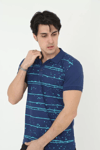 Erkek Yakalı Slim Fit Pike Çizgili T-shirt - Mavi