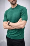 Erkek Yazlık Triko Dokuma Tişört Kısa Kol Bisiklet Yaka Örgü Desenli T-shirt - Haki