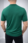 Erkek Yazlık Triko Dokuma Tişört Kısa Kol Bisiklet Yaka Örgü Desenli T-shirt - Haki