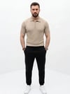 Erkek Yazlık Triko Saç Örgü Tişört Kısa Kol Polo Yaka Fermuarlı T-shirt - Bej