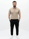 Erkek Yazlık Triko Saç Örgü Tişört Kısa Kol Polo Yaka Fermuarlı T-shirt - Bej