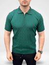 Erkek Yazlık Triko Saç Örgü Tişört Kısa Kol Polo Yaka Fermuarlı T-shirt - Haki
