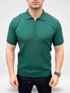 Erkek Yazlık Triko Saç Örgü Tişört Kısa Kol Polo Yaka Fermuarlı T-shirt - Haki