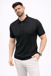 Erkek Yazlık Triko Tişört Kısa Kol Polo Yaka Düğmeli T-shirt - Siyah