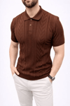 Erkek Yazlık Triko Tişört Kısa Kol Polo Yaka Düğmeli T-shirt - Kahverengi