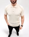 Erkek Yazlık Triko Tişört Kısa Kol Polo Yaka Düğmeli T-shirt - Krem