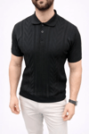Erkek Yazlık Triko Tişört Kısa Kol Polo Yaka Düğmeli T-shirt - Siyah