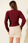 Fitilli Bisiklet Yaka İkili Bluz Bordo T4341
