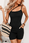 Kadın Asimetrik Askılı Mini Kaşkorse Bodycon Tulum