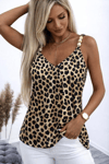Kadın Askılı V Yakalı Boncuk Detaylı Leopar Desenli Süprem Bluz