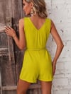 Kadın Askılı V Yakalı Önden Düğmeli Belden Bağcıklı Kısa Aerobin Tulum