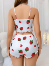 Kadın Beyaz Çilek Desenli Şortlu Pijama Takımı 5053