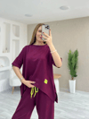 Kadın Kısa Kollu Bisiklet Yaka Viskon Iki Iplik Bluz Ve Pantolon Ikili Takım
