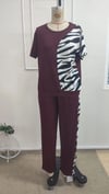 Kadın Kısa Kollu Bisiklet Yaka Zebra Desen Bluz Ve Pantolon Ikili Takım