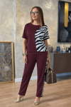 Kadın Kısa Kollu Bisiklet Yaka Zebra Desen Bluz Ve Pantolon Ikili Takım