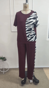 Kadın Kısa Kollu Bisiklet Yaka Zebra Desen Bluz Ve Pantolon Ikili Takım