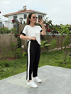 Kadın Kısa Kollu Modal Dokulu Kumaş Yanı Şeritli Takım