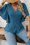 Kadın Kısa Kollu Önden Düğmeli Ithal Krep Bluz