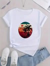 Kadın Kısa Kollu Palmiye Baskılı Viskon T-shirt