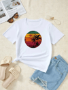 Kadın Kısa Kollu Palmiye Baskılı Viskon T-shirt