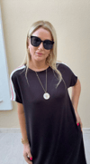 Kadın Kısa Kollu Şerit Detay Midi Boy Elbise