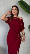 Kadın Kısa Kollu Tek Omuzdan Açık Beli Lastikli Sandy Maxi Elbise