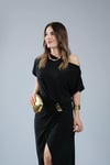 Kadın Kısa Kollu Tek Omuzdan Açık Beli Lastikli Sandy Maxi Elbise