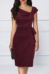 Kadın Kısa Kollu V Asimetrik Yaka Kesimli Yandan Bağlamalı Mini Janjan Krep Elbise