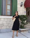 Kadın Kısa Kollu V Yaka Cepli Viskon Elbise