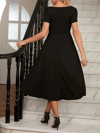 Kadın Kısa Kollu V Yakalı Önden Pileli Midi Janjan Krep Elbise