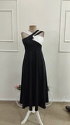 Kadın Önden Çapraz Şerit Geçme Detaylı Blok Desenli Kiloş Midi Dalgıç Elbise