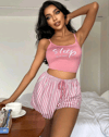 Kadın Pembe Çizgili Desen Askılı Şortlu Pijama Takım 5002
