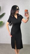 Kadın Polo Yaka Çift Yırtmaç Detay Modal Kumaş Midi Boy Elbise