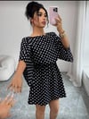 Kadın Puantiyeli Örme Krep Mini Elbise (kemersiz)