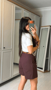 Kadın Şal Desen Detay Bluz Ve Keten Şort Ikili Takım