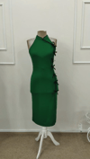 Kadın Tek Omuzdan Acık Onden Fıyonk Bagcık Detaylı Yırtmaçlı Midi Ithal Krep Elbise