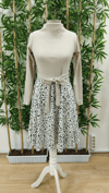 Kadın Uzun Kollu Balıkçı Yaka Belden Bağlamalı Üst Kaşkorse Eteği Dalgıç Kısa Elbise