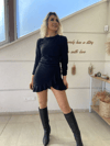 Kadın Uzun Kollu Bisiklet Yaka Önden Volanlı Ithal Krep Elbise