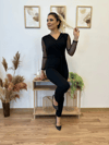 Kadın Uzun Kollu Kruvaze Yakalı Kolları Tül Detay Beli Kuşaklı Ithal Krep Tulum
