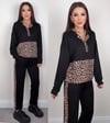 Kadın Uzun Kollu Leopar Detay Sweat Ve Yanı Leopar Şerit Detay Pantolon Ikili Takım