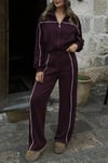 Kadın Uzun Kollu Önden Fermuarlı Bluz Ve Pantolon Modal Ikili Takım