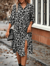 Kadın Uzun Kollu Yakalı Önden Düğmeli Leopar Desenli Modal Midi Elbise