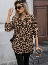 Kadın Uzun Kollu Yakalı Önden Düğmeli Yandan Bağcıklı Leopar Desenli Modal Bluz