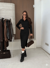 Kadın Uzun Kollu Yakalı Yandan Yırtmaçlı Midi Modal Elbise