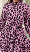 Kadın Uzun Kollu Yarı Balıkçı Yaka Leopar Desenli Modal Mini Elbise