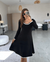 Kadın Uzun Kollu Yuvarlak Yaka Midi Viskon Iki Iplik Elbise