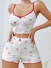 Kadın Vişne Desenli Dantel Askılı Şortlu Pijama Takımı 5193